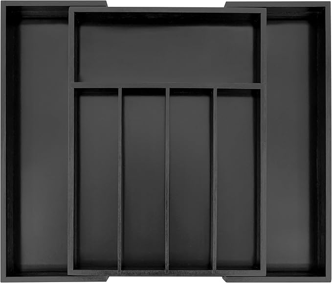 VaeFae Bamboo Drawer Organizer, Expandable Silverware Drawer Organizer, Cutlery Tray with Dividers for Kitchen Utensils (Black, Medium)-Ruum Studio Home