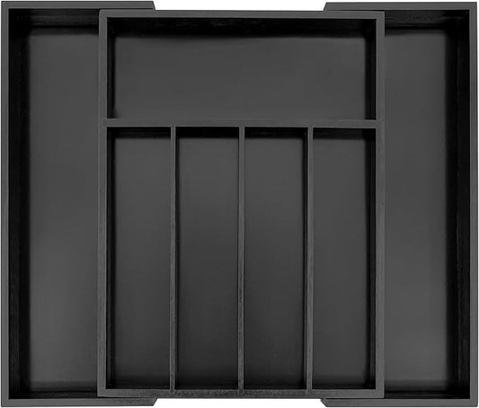 VaeFae Bamboo Drawer Organizer, Expandable Silverware Drawer Organizer, Cutlery Tray with Dividers for Kitchen Utensils (Black, Medium)-Ruum Studio Home