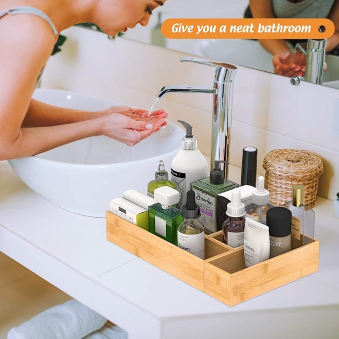 Bamboo Drawer Organizer Utensil Holder for Kitchen, Small Wood Silverware Storage Organizer, Stackable Box Tray for Cutlery, Flatware, Bathroom Caddy for Makeup, Perfume, Jewelry, 6x3x2.5 Inch-Ruum Studio Home