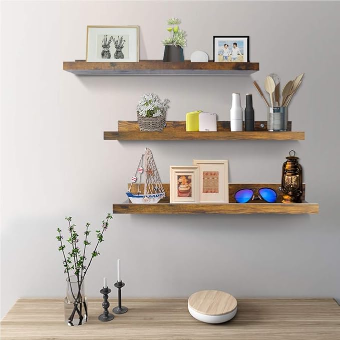 Giftgarden 24 Inch Floating Shelves Wall Mounted Set of 3, Rustic Large Wall Shelves Picture Ledge Shelf for Bedroom Living Room Bathroom Kitchen, 3 Different Sizes-Ruum Studio Home