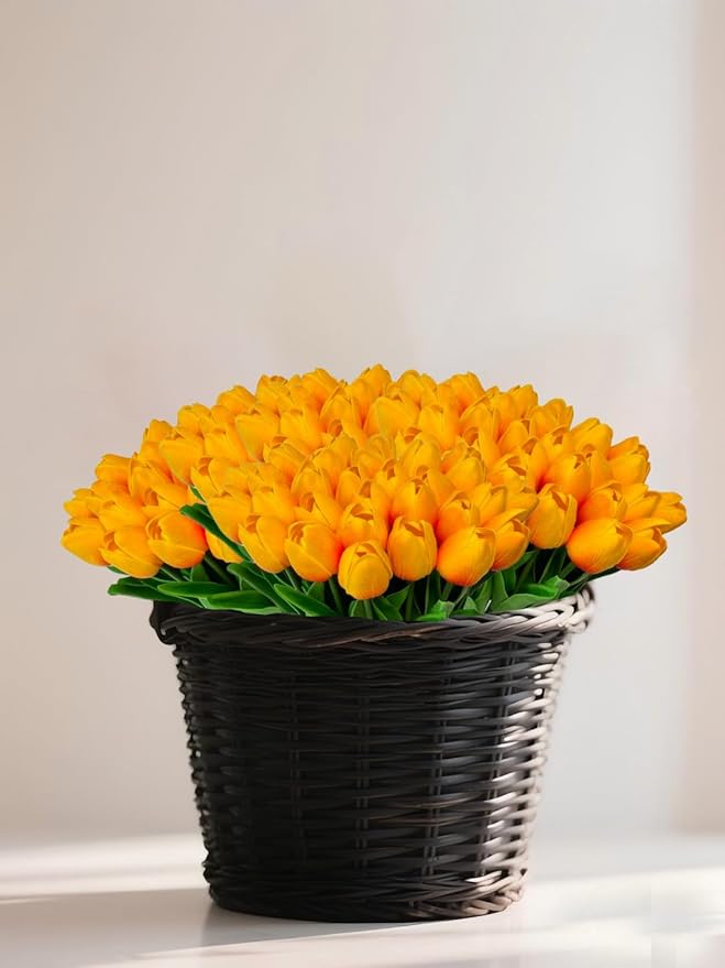 15 Heads Artificial Flowers PU Real Touch Tulip Bouquets Orange Tulips Faux Tulips Latex Fake Flower Bouquet for Spring Wedding Home Décor Centerpiece Arrangements-Ruum Studio Home