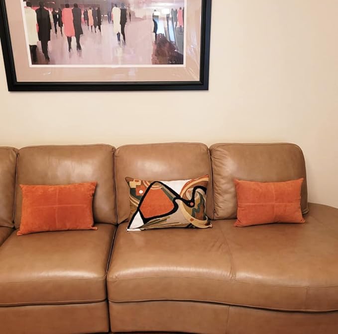 Lumbar Modern Pillow Cover - Kandinsky in Flow Burnt Orange Abstract Farmhouse Pillowcase Modern Chair Cushion Contemporary Outdoor Cushions Hand Embroidered Wool Size 14x20-Ruum Studio Home