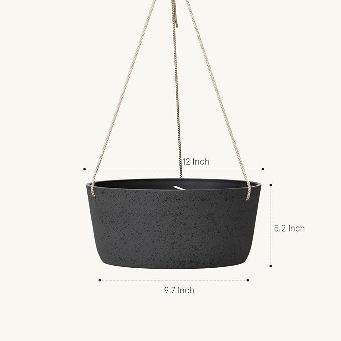 La Jolie Maison Large Hanging Planters - 12 Inch Outdoor Flower Pots, Hanging Garden Planters Set of 2, Black Charcoal-Ruum Studio Home