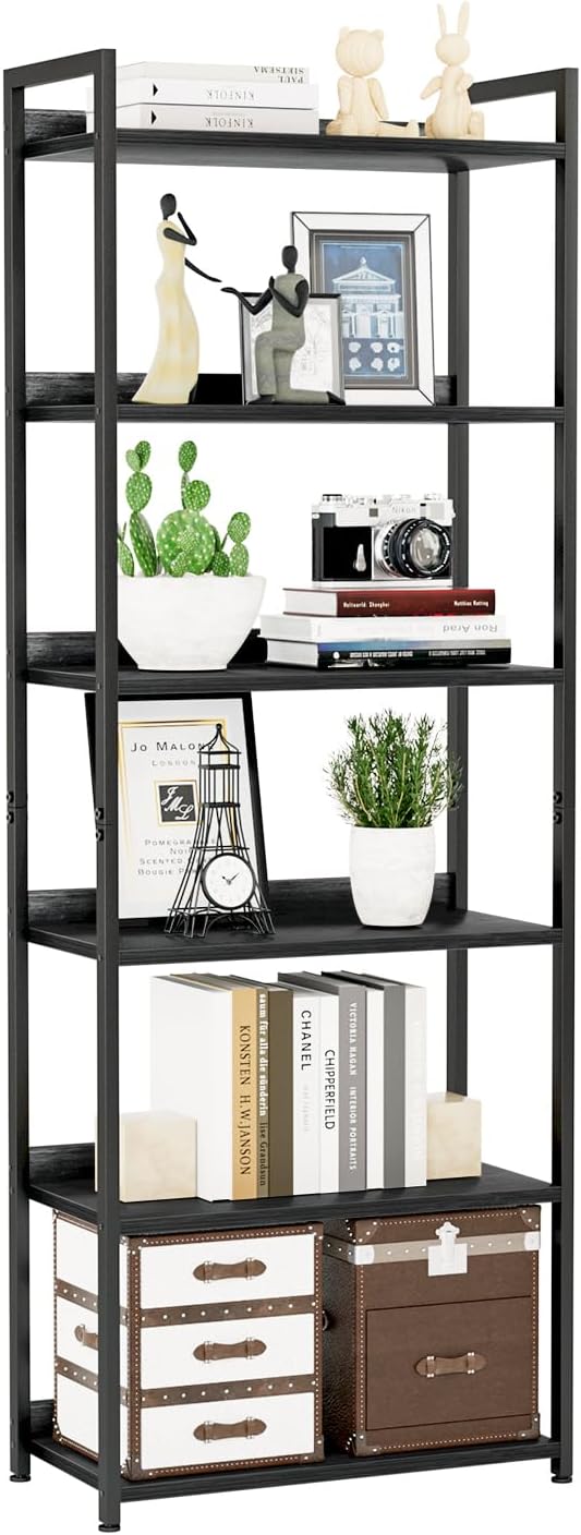 NUMENN Bookshelf, 6 Tier Bookshelves, Home Office Bookcase Shelf Storage Organizer, Free Standing Storage Shelving Unit for Bedroom, Living Room and Home Office, Black-Ruum Studio Home
