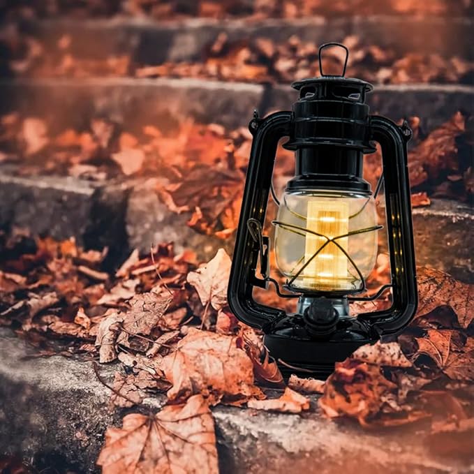 YAKii LED Vintage Lantern Metal Hanging Hurricane 12 LED Dimmer Switch Warm White Battery Operated Power Outage Indoor Camping Lighting Outdoor Brooklyn Decoration(Black)-Ruum Studio Home