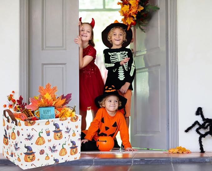 HIYAGON Rectangular Halloween Basket Trick or Treat Basket for Kids Boys and Girls Pumpkin Candy Box for Halloween Parties Cute Storage Bin Organizer Box Room Decor(Pumpkin)-Ruum Studio Home
