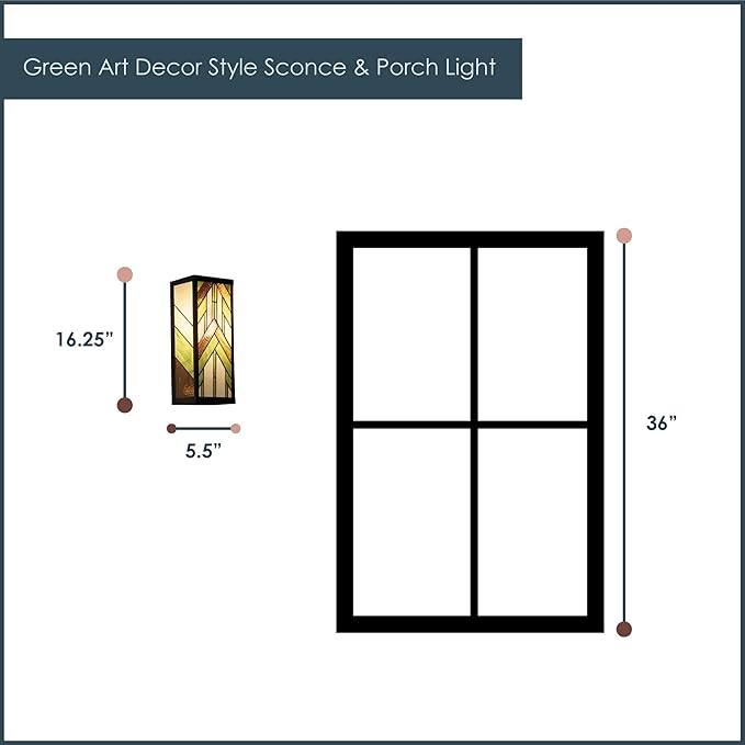 RIVER OF GOODS Art Deco Stained Glass Outdoor Light Fixture - 16.25" H - Decorative Porch Light - Green-Ruum Studio Home