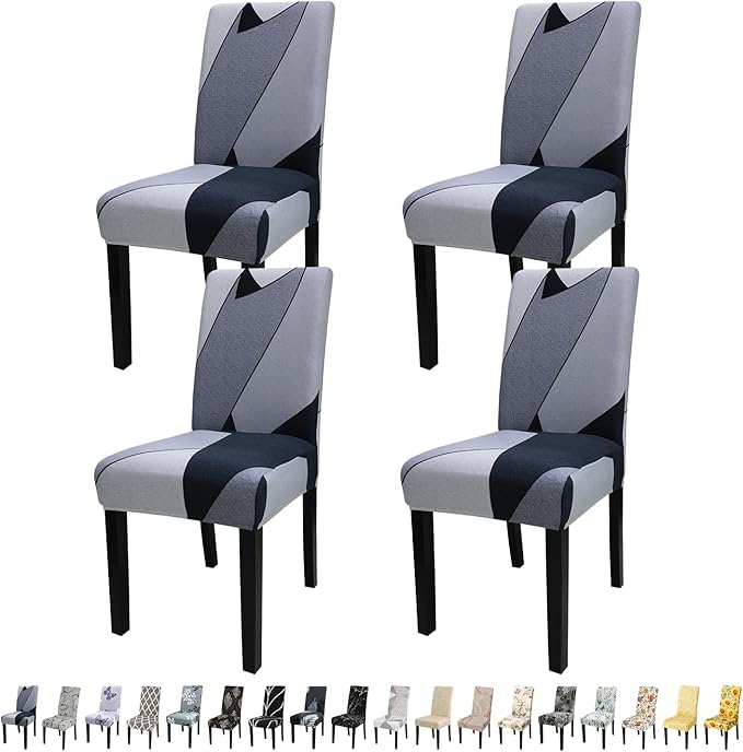 JQinHome Pattern Chair Covers for Dining Room Set of 4, High Stretch Removable Washable Parsons Chair Slipcover for Home Party Hotel Wedding Ceremony (White Grey,4PCS)-Ruum Studio Home