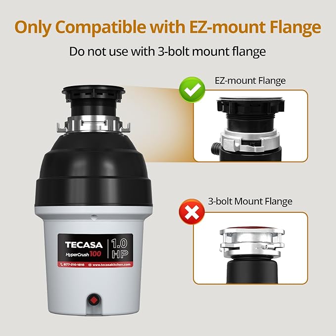 1 HP Garbage Disposal with Sound Reduction, TECASA Food Waste Disposer for Kitchen Sink, Septic Safe Garbage Disposal, Power Cord Included, Grey and Black - HyperCrush 100-Ruum Studio Home