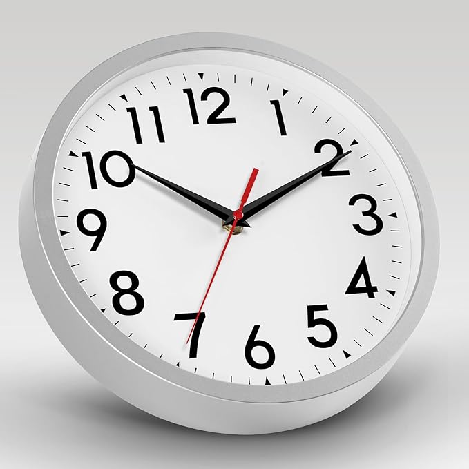 12 Inch Wall Clock Battery Operated Silent Non Ticking Analog Modern Decorative for Office Kitchen Outdoor Living Room Classroom Bedroom Bathroom School(Silver)-Ruum Studio Home