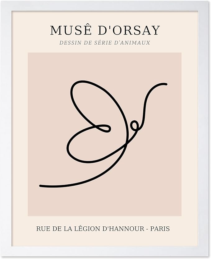 Poster Master Vintage Poster - Retro One Line Butterfly Drawing Print - Butterfly Line Art - Minimal Gift for Him, Her, Animal Lover - Abstract Decor for Home, Office, 8x10 White Framed-Ruum Studio Home