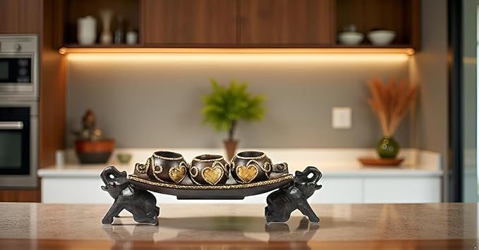 Thai Elephant Tray Carved Rain Tree Wooden Candle Holder-Ruum Studio Home