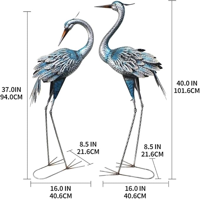 Crane Decor Statues, Blue Heron Garden Statues Metal Yard Art Outdoor Decoy, Garden Sculptures for Yard/Lawn/Pond/Outdoor Decoration, Set of 2-Ruum Studio Home
