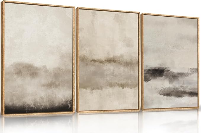 HPINUB Large Abstract Framed Canvas Wall Art Set,Minimalist Beige Gray Pastel Watercolor Wall Decor,Modern Illustration Neutral Art Painting for Living Room,Bedroom,Dining Room,Office -16"x24"x3-Ruum Studio Home