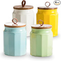 Canister Sets for Kitchen, Kitchen Canisters for Countertop with Airtight Wood Lid, Ceramic Food Storage Containers and Sugar Container for Coffee, Flour, Tea, Candy, Cookie, Spice-Ruum Studio Home