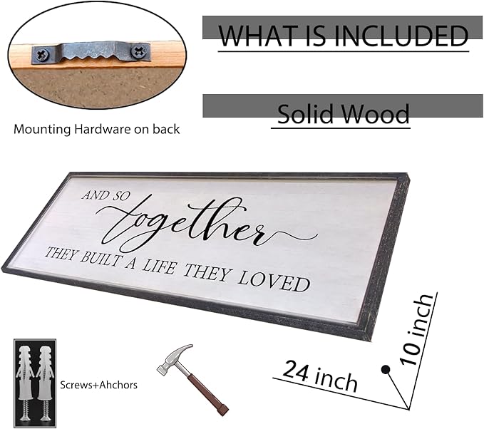 And So Together They Built A Life They Loved Sign Above Bed Wall Decor 24×10 Inch Master Bedroom Over Bed Wood Framed Wall Art (Black)-Ruum Studio Home