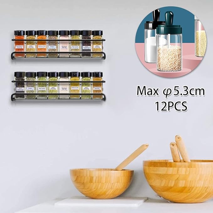 Spice Rack Organiser Hanging Spice Shelves Carbon Steel Wall Mount Spice Rack Kitchen Storage Racks Storage Spices and Condiments Spice Jars for Kitchen Cabinet Cupboard Pantry Door (6)-Ruum Studio Home