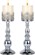 Candle Holders for Pillar Candles Gothic Matte Black Vintage Tall Candle Holders Set of 2 Decorative Large Table Centerpieces Candle Stand Decor (Silver 2PCS A)-Ruum Studio Home
