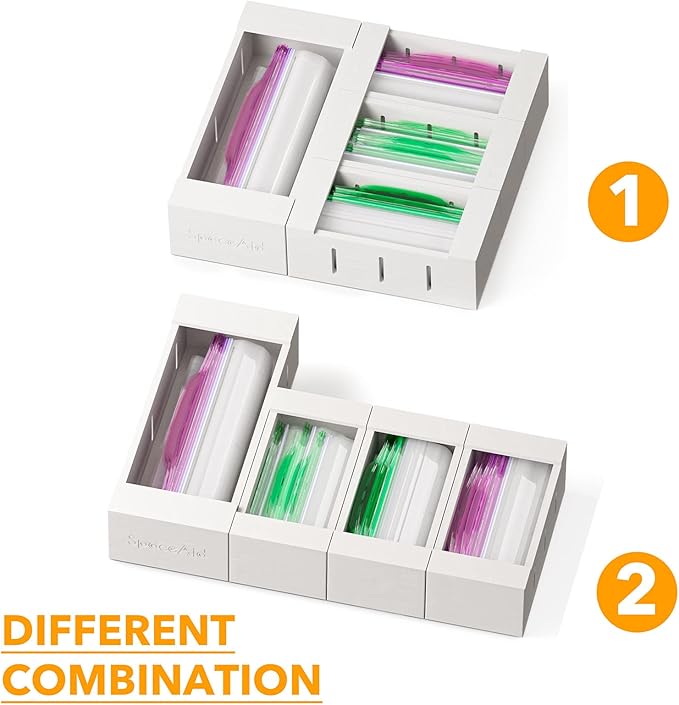 SpaceAid Bag Storage Organizer for Kitchen Drawer, Bamboo Organizer, Compatible with Gallon, Quart, Sandwich and Snack Variety Size Bag (4 Pack), White-Ruum Studio Home