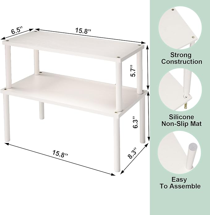 Cabinet Organizer Shelf(Set of 2),Kitchen Counter Shelves,Bamboo Spice Rack Countertop and Cabinet,Stackable Expandable,Large(White)-Ruum Studio Home