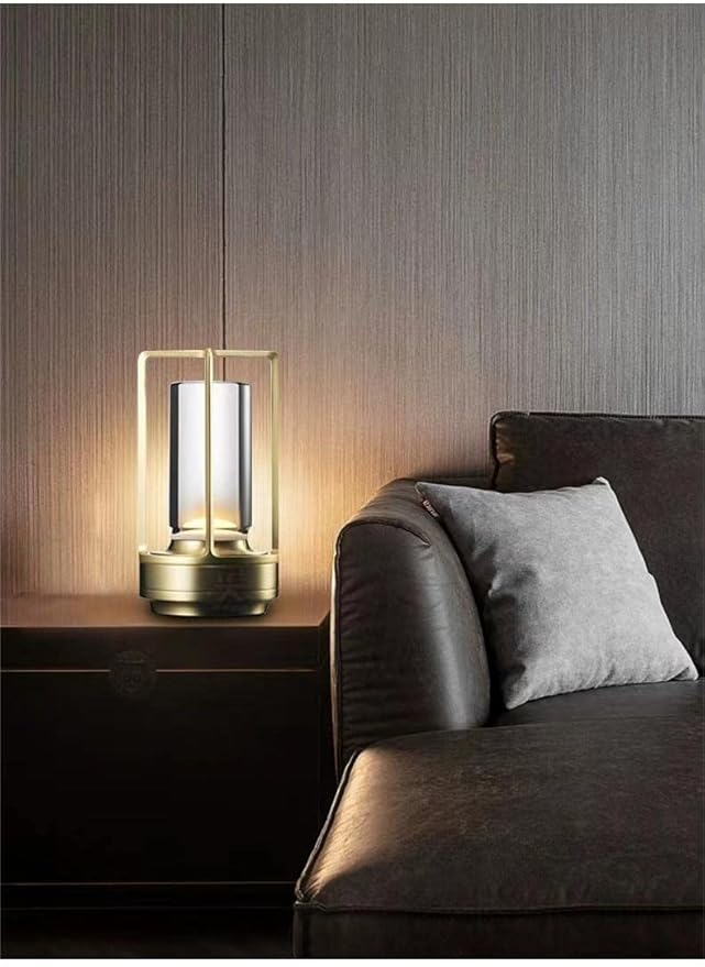 Portable Metal Table Lamp for Indoor/Outdoor ,Rechargeable Cordless LED Lamp, 3-Colour Infinitely Dimming Battery Powered Small Desk Lamp, Restaurant/Bedroom/Bar/Coffee Shop/Camping Light (Gold)-Ruum Studio Home