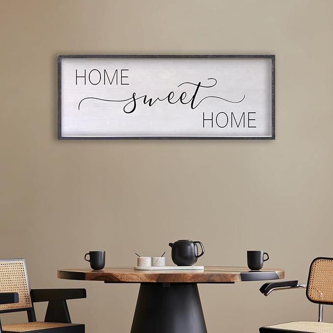Home Sweet Home Sign Wall Decor 40"x15" Above Bed Living Room Large Wooden Framed Family Plaques Art (Black)-Ruum Studio Home
