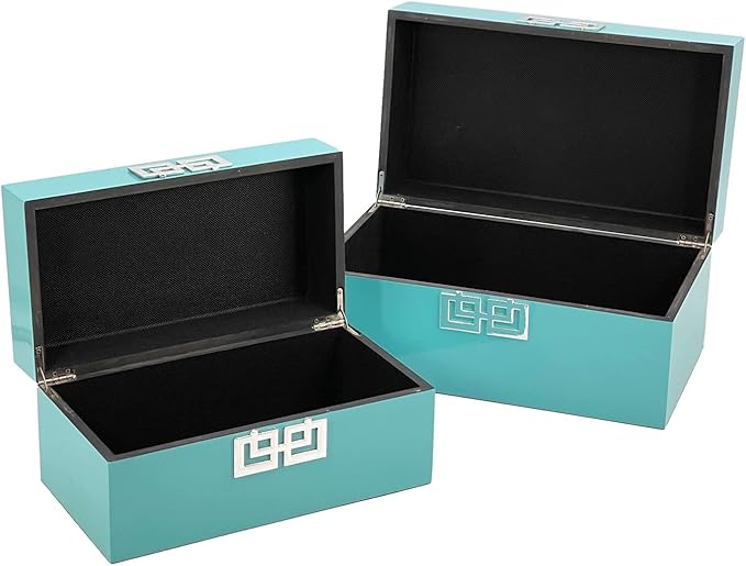 Galt International Large & Small Decorative Storage Box w/Hinged Lid - Classic Design Wood Decor Boxes with Geometric Opening Clasp - Storage for Bedroom and Home - Set of 2 (Blue)-Ruum Studio Home