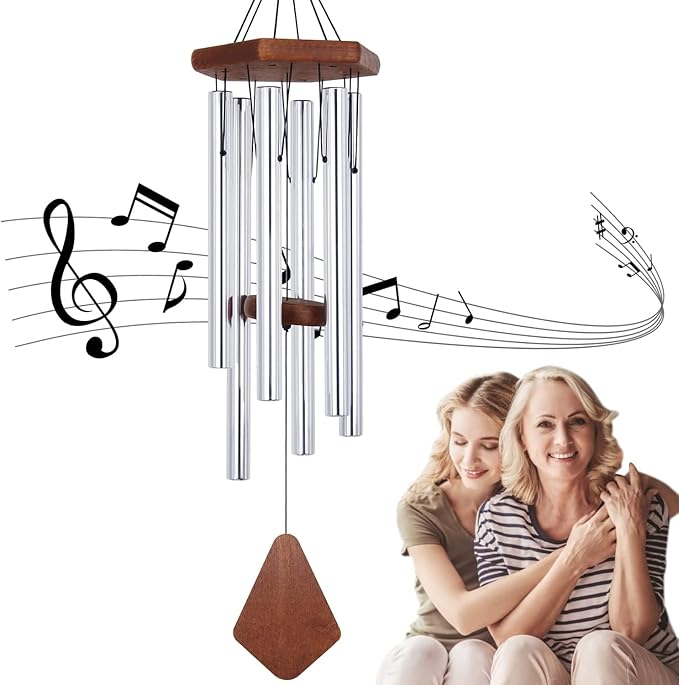 ASTARIN Memorial Wind Chimes for Outside, 30'' Deep Tone, Sympathy Wind-Chime Personalized with 6 Tuned Tubes, Elegant Chime for Garden Patio Balcony and Home Silver-Ruum Studio Home
