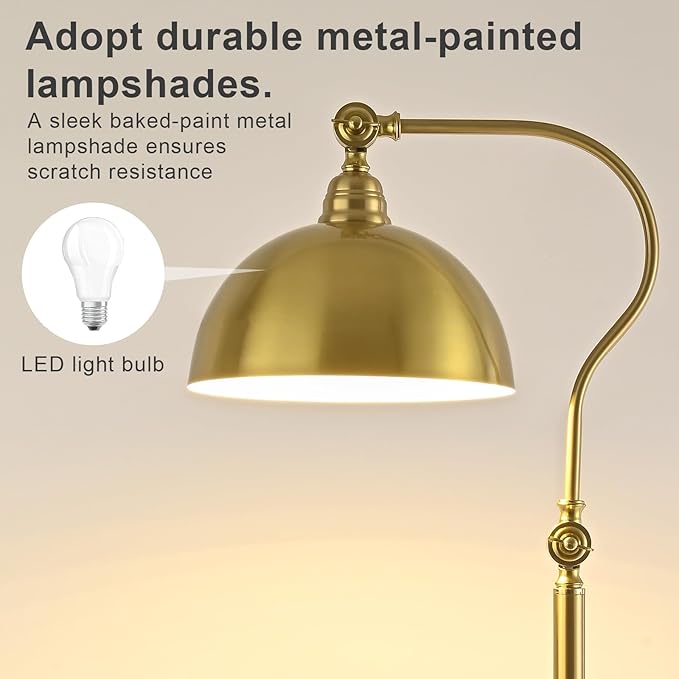 Bright LED Gold Reading Floor Lamp with Remote Control and Bluetooth Dimming,Living Room Bedroom Bedside Office Study Library Adjustable Standing Tall Lights, Unique Modern Brass Home Decor Essentials-Ruum Studio Home