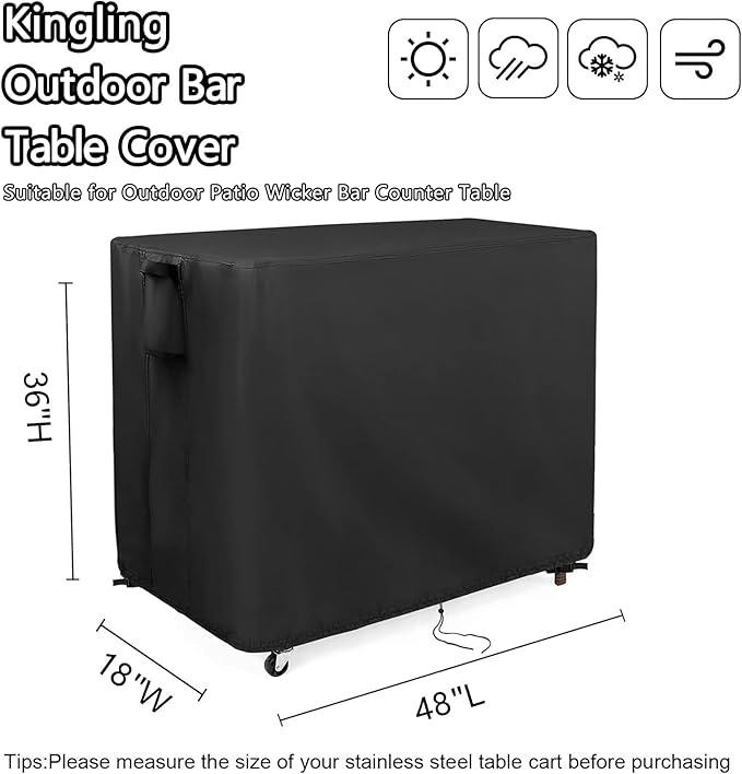 Kingling Outdoor Table Cover for Wicker Bar Cart, 48 Inch Waterproof Patio Bar Table Cover for Outdoor Beverage Serving Cart Covers - 48''L x 18''W x 36''H-Ruum Studio Home