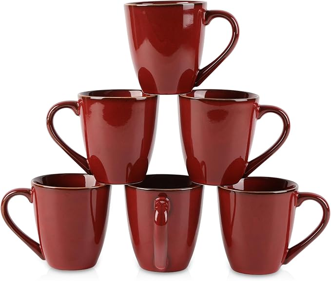 vicrays Coffee Mug Set, 12 Ounce, Set of 6, Ceramic Mug for Men, Women, Unique Glazed Mugs with Handle for Coffee, Tea, Milk, Cocoa, Cereal(Cherry Red)-Ruum Studio Home