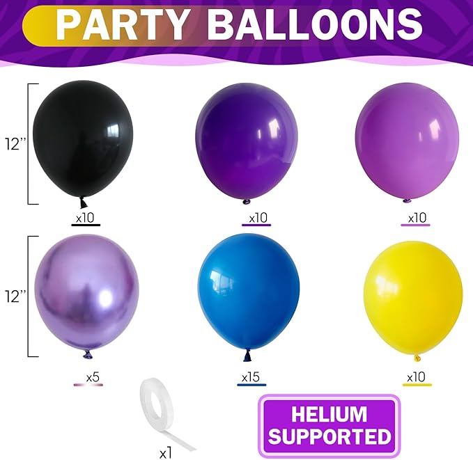 Purple Blue Yellow Black Balloons 60 Pcs Metallic Purple Royal Blue Black Yellow Game Latex Balloon Gaming Party Balloon for Kids Gamer Night Birthday Graduation Party Decoration Supplies-Ruum Studio Home