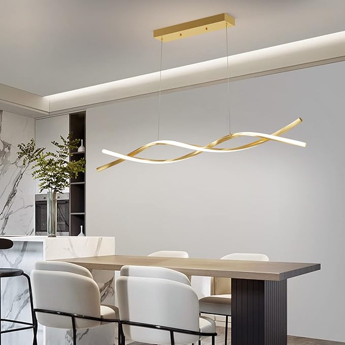 Modern Ceiling Pendant Light, with Remote Control Dimmable 3 Color Mode & Brightness Ceiling Lamp, Anti-Flicker Dining Light Fixture for Kitchen, Dining Room (Gold)-Ruum Studio Home