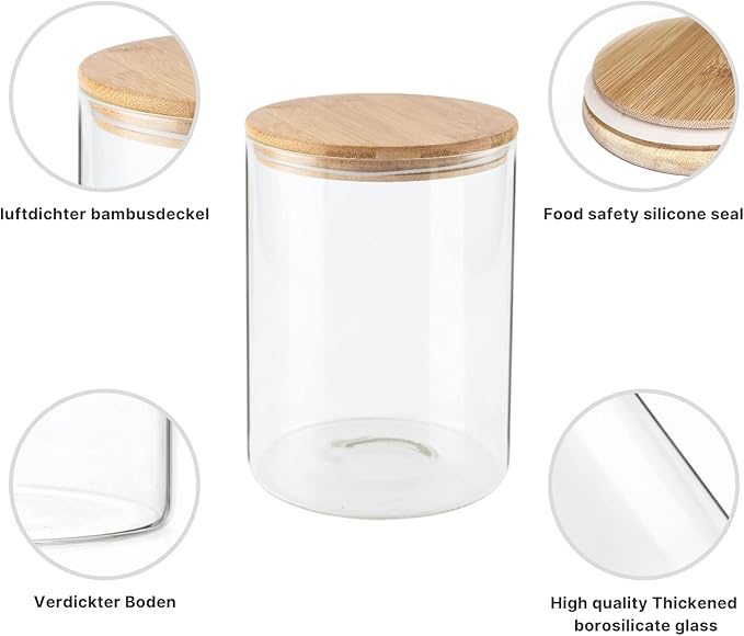 Food Storage Jars,2pack-105 Ounces3100ML -Stackable Glass Storage Containers Clear Glass Food Canister with Bamboo Lid Airtight For Serving Tea, Coffee, Flour, Sugar, Candy, Cookie, Spice and More-Ruum Studio Home