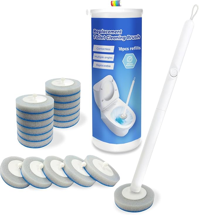 Disposable Toilet Brush&Holder with 18pcs Refills Pads, Toilet Cleaning Kit System,Toilet Bowl Cleaner Wand Holder and Set (1 Wand+1 Caddy+18 Refills)-Ruum Studio Home