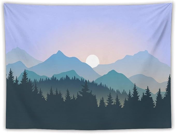 HZOHNAGO Mountain Tapestry Forest Mountain Sunrise Pattern Printed Wall Tapestry Wall Hanging for Bedroom Living Room Dorm 80" W x 60" H-Ruum Studio Home