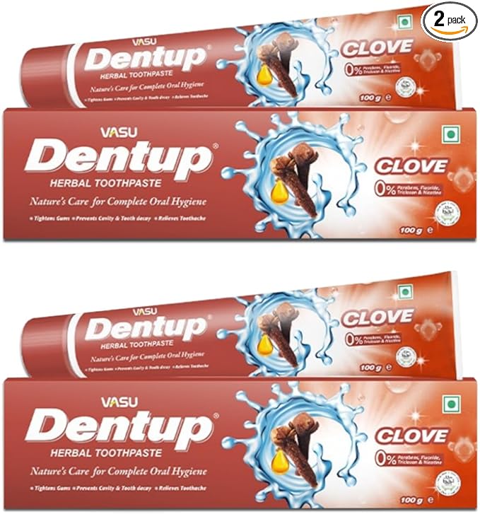 Dentup Herbal Toothpaste with Clove & Basil | Natural Fluoride-Free Ayurvedic Toothpaste for Fresh Breath & Gum Support – 100g Each (Pack of 2)-Ruum Studio Home
