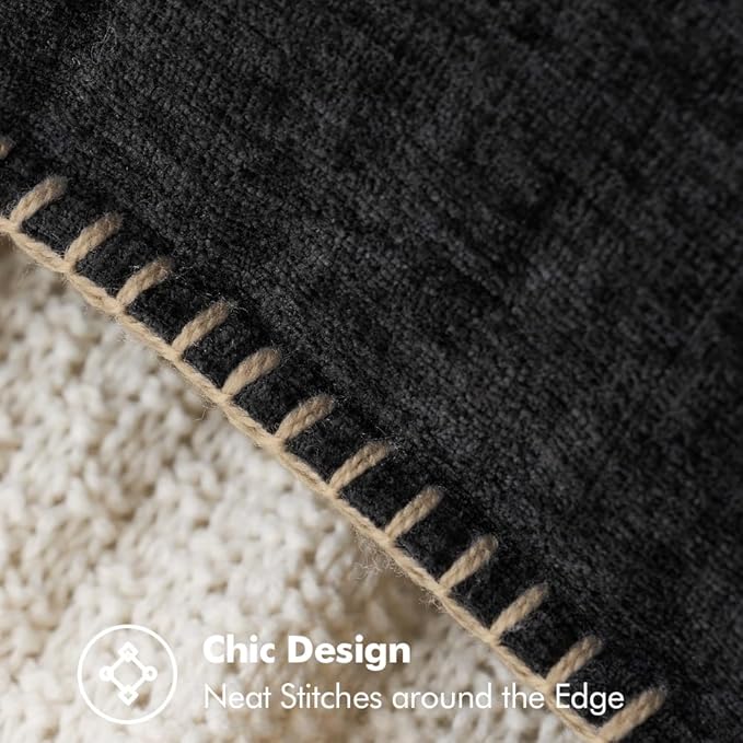 MIULEE Pack of 2 Couch Throw Pillow Covers 12x20 Inch Black Farmhouse Decorative Pillow Covers with Stitched Edge Soft Chenille Solid Dyed Spring Pillow Covers for Sofa Bed Living Room-Ruum Studio Home