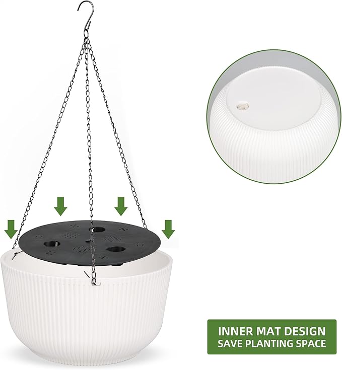Dexceder 9.8 Inch Self Watering Hanging Planters Indoor Outdoor, Thickened Hanging Basket Flower Plant Pot (2 Pack, White)-Ruum Studio Home