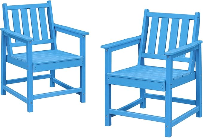 Patio Dining Chair Set of 2, HDPE Outdoor Dining Chair, Ergonomic HDPE Dining Chairs with Deep Seating, All Weather Outdoor Chairs Furniture for Backyard, Deck, Garden, Poolside, Sky Blue-Ruum Studio Home