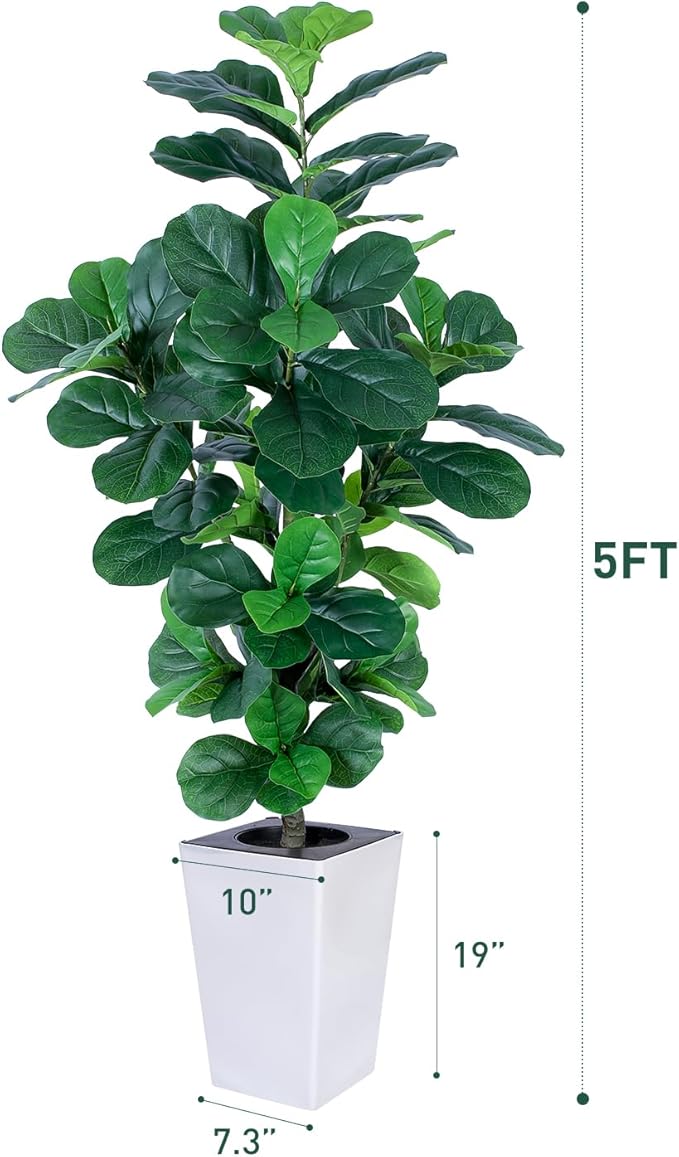 Fiddle Leaf Fig Tree, 5ft Tall Fake Silk Tree in White Planter, Faux Floor Plants with 108 Fiddle Leaves, Artificial Plants for Home Office Decor Indoor-Ruum Studio Home