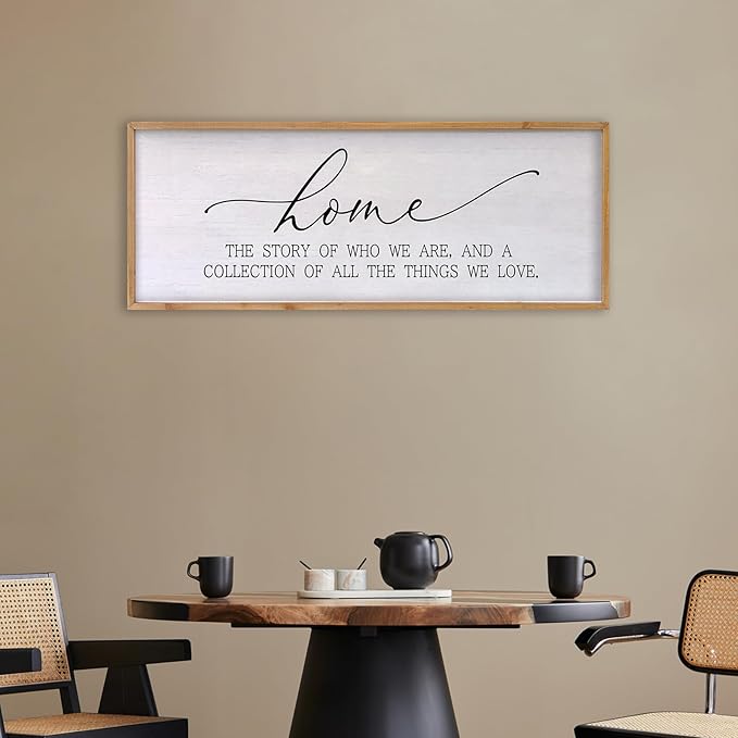 Home The Story of Who We Are Sign Farmhouse Family Wall Decor 32x12 Inch Plaque Wood Framed Art for Hanging (Wood)-Ruum Studio Home
