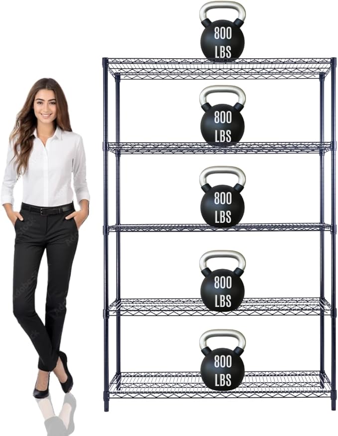 48"x18"x72" PRIME HEAVY DUTY Black 5-Tier Wire Shelving NSF 4000 LBS MAX Capacity Storage Rack for Commercial, School, Home, Garage, Warehouse, Industrial, and Hospital Uses (with Wheels)-Ruum Studio Home