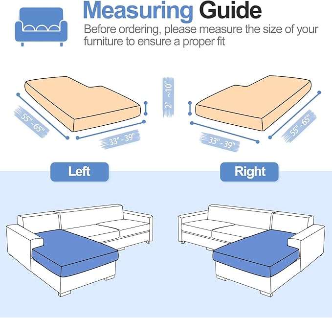 Sectional Couch Covers for L Shaped Sectional Sofa (Left or Right Facing) – Softer Chenille Sofa Covers Washable, Non-Slip Stretch Chaise Slipcover (Only 1PC Chaise Cushion Cover, Khaki)-Ruum Studio Home