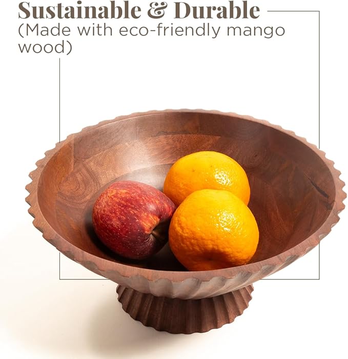 Folkulture Wooden Fruit Bowl for Kitchen Island | (11") Countertop or Eco Friendly Decorative Centerpiece Table Decorations | Decorative Bowls, Fruits Tray or Fruit's Holder for Kitchen Counter Decor-Ruum Studio Home