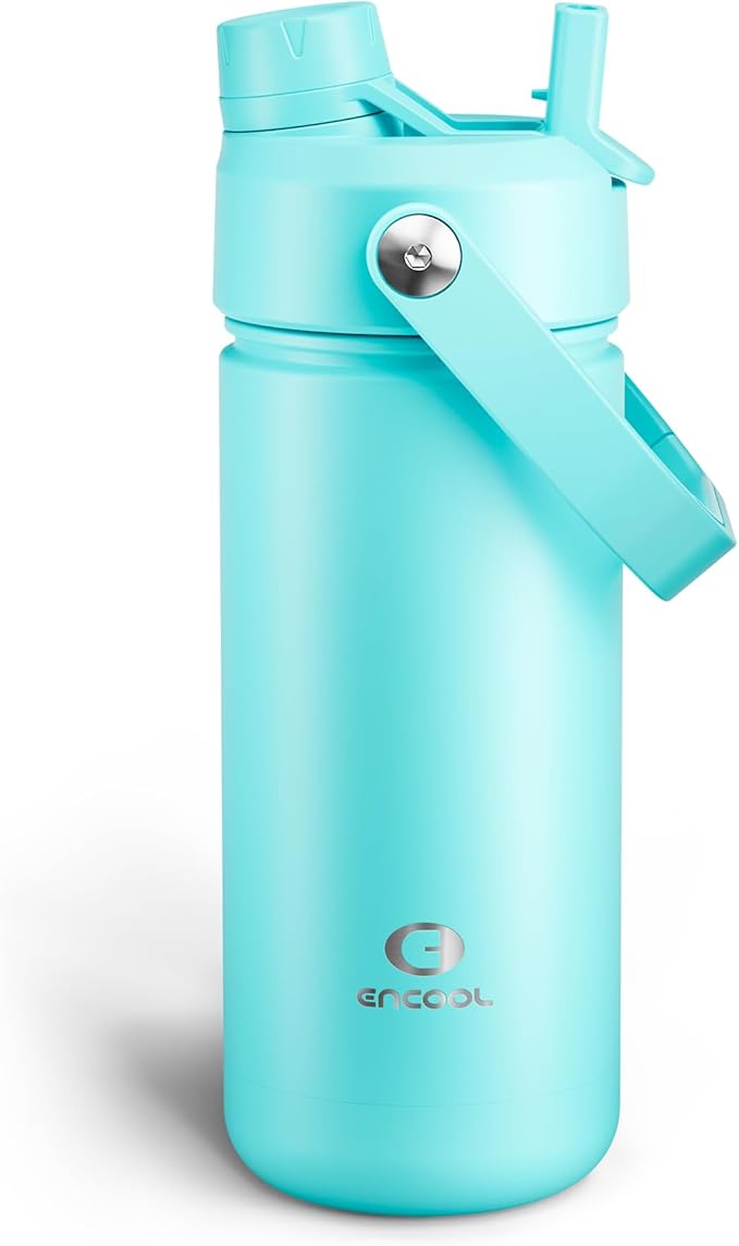 Insulated Water Bottle with Straw Stainless Steel Water Bottle, Leak-Proof, BPA-Free, Double Wall Vacuum Keeps Cold for 24 Hours for Sports, Travel, School (18 oz, Aquamarine Blue)-Ruum Studio Home