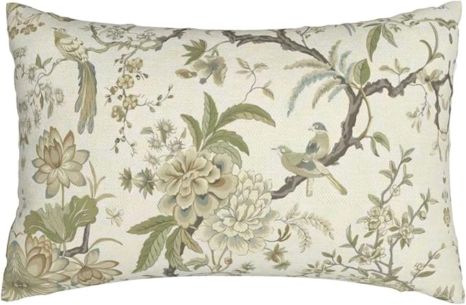 CXMEIFLY Spring Floral Birds Pillow Covers 12 x 20 Inch Set of 2 for Chinoiserie Flowers Decor Throw Pillows Sage Green Plant Outdoor Decorative Cushion Cases for Couch Bed Decorations-Ruum Studio Home