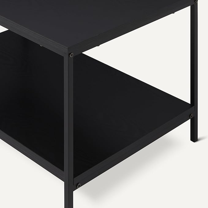 Amazon Basics Rectangular Coffee Table with Bottom Shelf, Living Room Centre Table, Wooden Black, 19.9" D x 31.5" W x 16.5" H-Ruum Studio Home