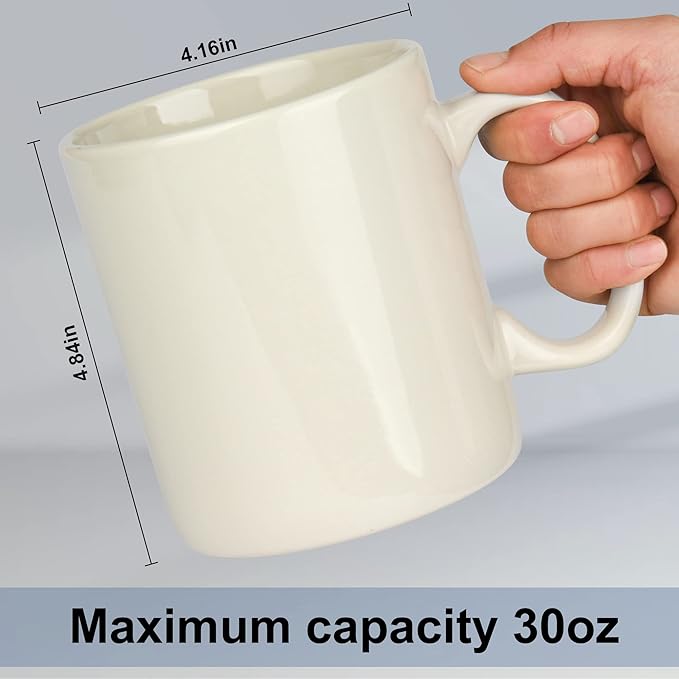30oz Super Large Ceramic Coffee Mugs Large Handles Set of 2 (Cream)-Ruum Studio Home