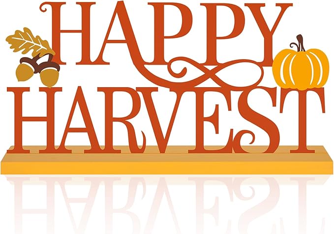 COCHIE Metal Happy Harvest Sign, Orange Fall Decorations for Home, Office, Shelf, Mantel, Indoor, Autumn Pumpkin Decoration, Hello Fall Leave Decor (Harvest)-Ruum Studio Home
